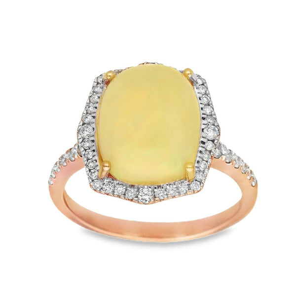 14ct Yellow Gold Opal & Diamond Dress Ring - Size N - 0.35ct