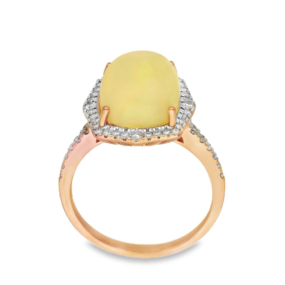 14ct Yellow Gold Opal & Diamond Dress Ring - Size N - 0.35ct