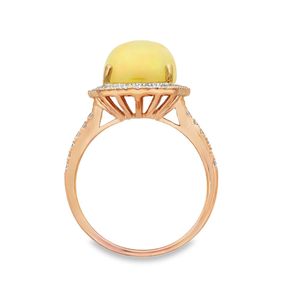 14ct Yellow Gold Opal & Diamond Dress Ring - Size N - 0.35ct