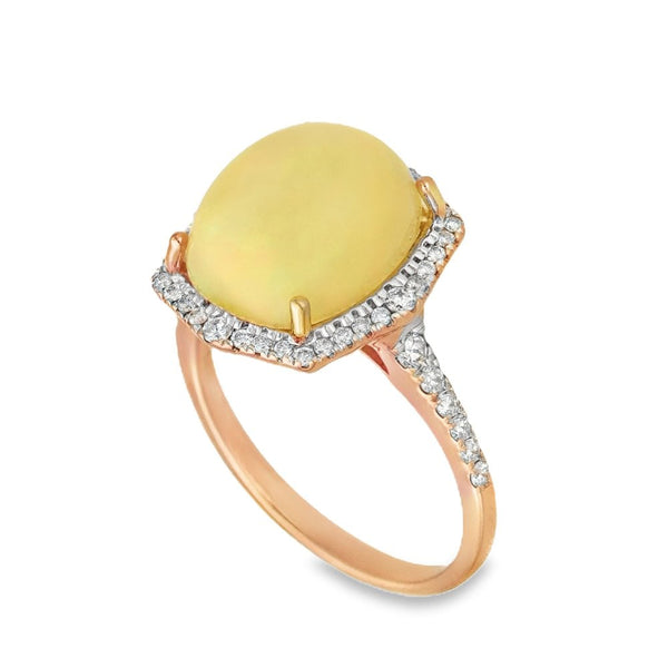 14ct Yellow Gold Opal & Diamond Dress Ring - Size N - 0.35ct