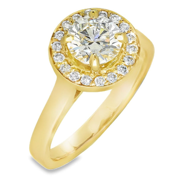 1.28ct Yellow Gold Certified Diamond Halo Engagement Ring -E/SI2