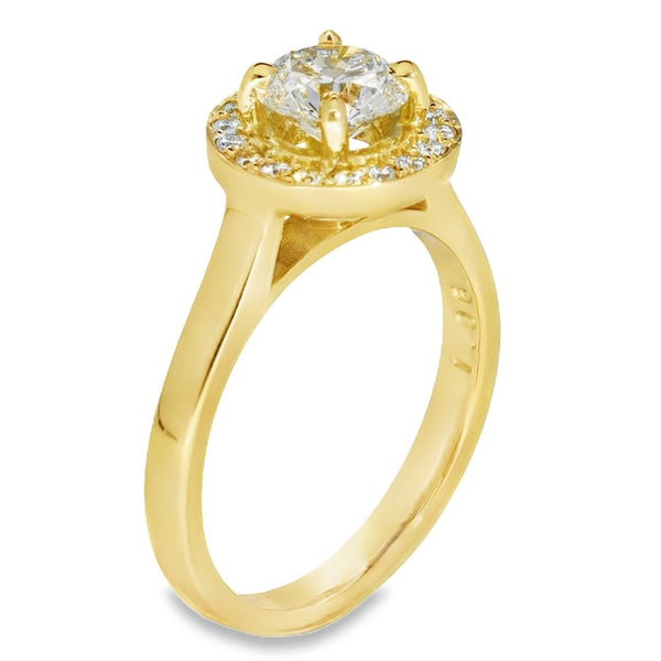 1.28ct Yellow Gold Certified Diamond Halo Engagement Ring -E/SI2