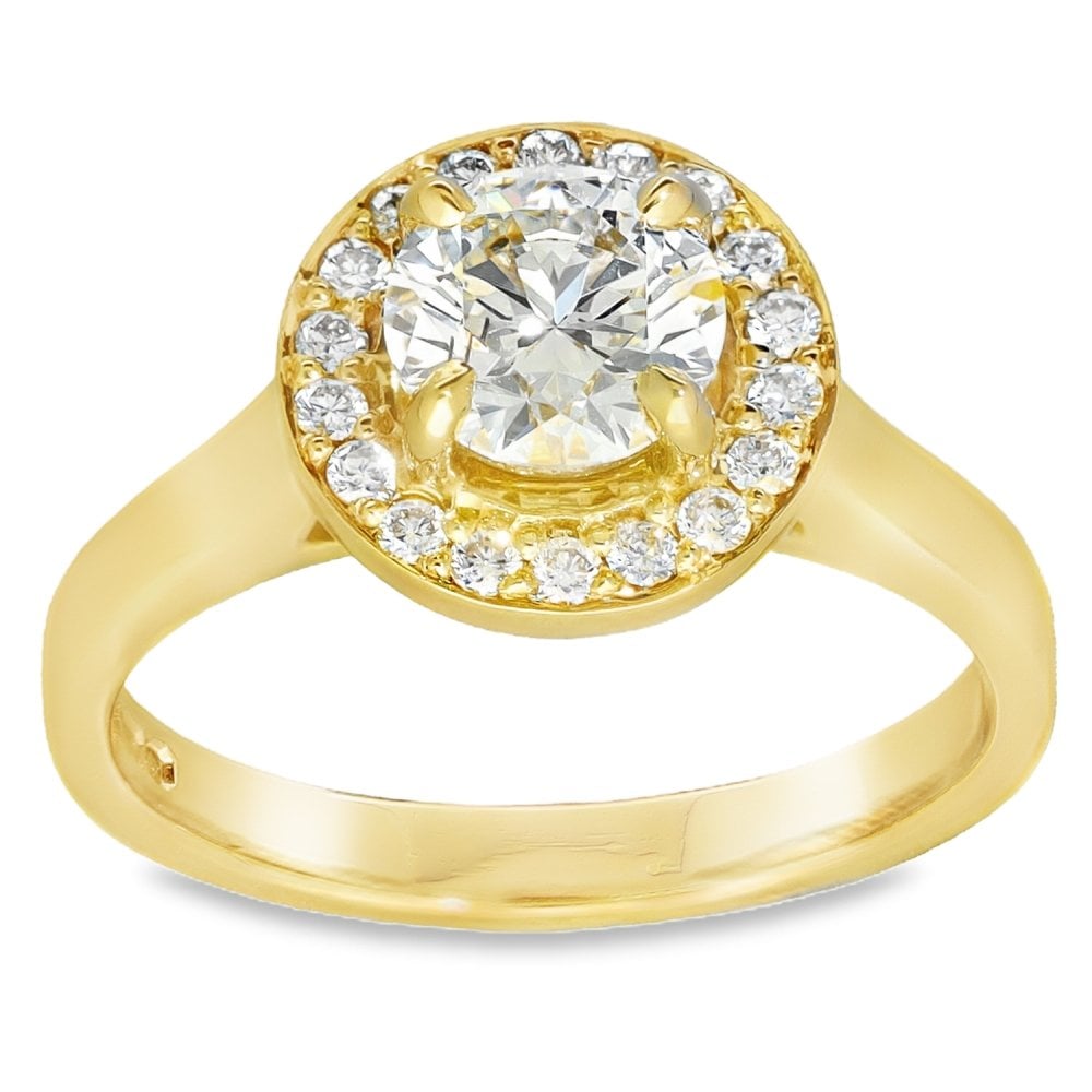 1.28ct Yellow Gold Certified Diamond Halo Engagement Ring -E/SI2
