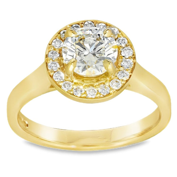 1.28ct Yellow Gold Certified Diamond Halo Engagement Ring -E/SI2