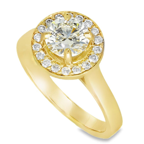 1.28ct Yellow Gold Certified Diamond Halo Engagement Ring -E/SI2