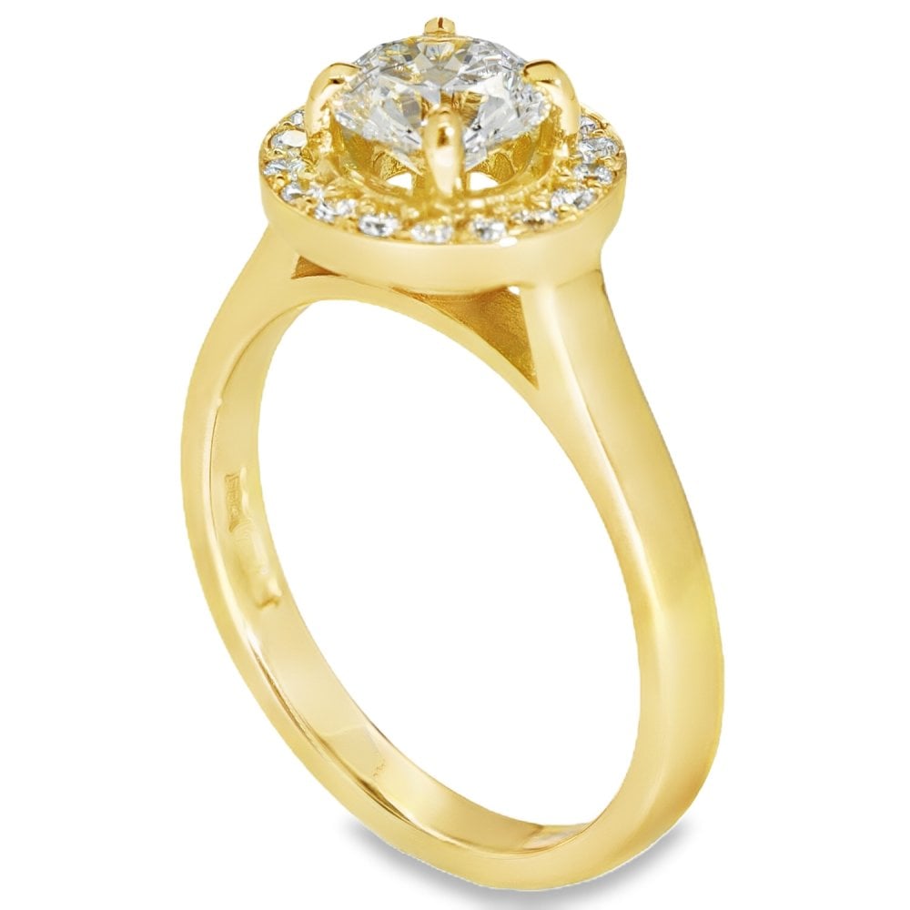 1.28ct Yellow Gold Certified Diamond Halo Engagement Ring -E/SI2