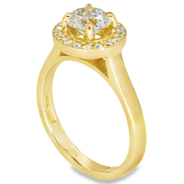 1.28ct Yellow Gold Certified Diamond Halo Engagement Ring -E/SI2