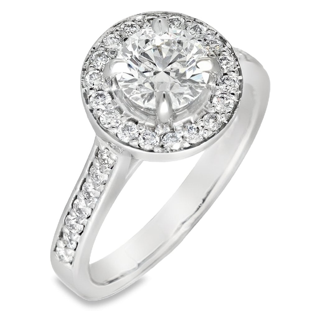 1.38ct White Gold Certified Diamond Halo Engagement Ring - D/VS1
