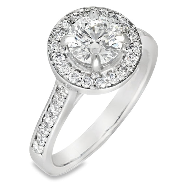 1.38ct White Gold Certified Diamond Halo Engagement Ring - D/VS1