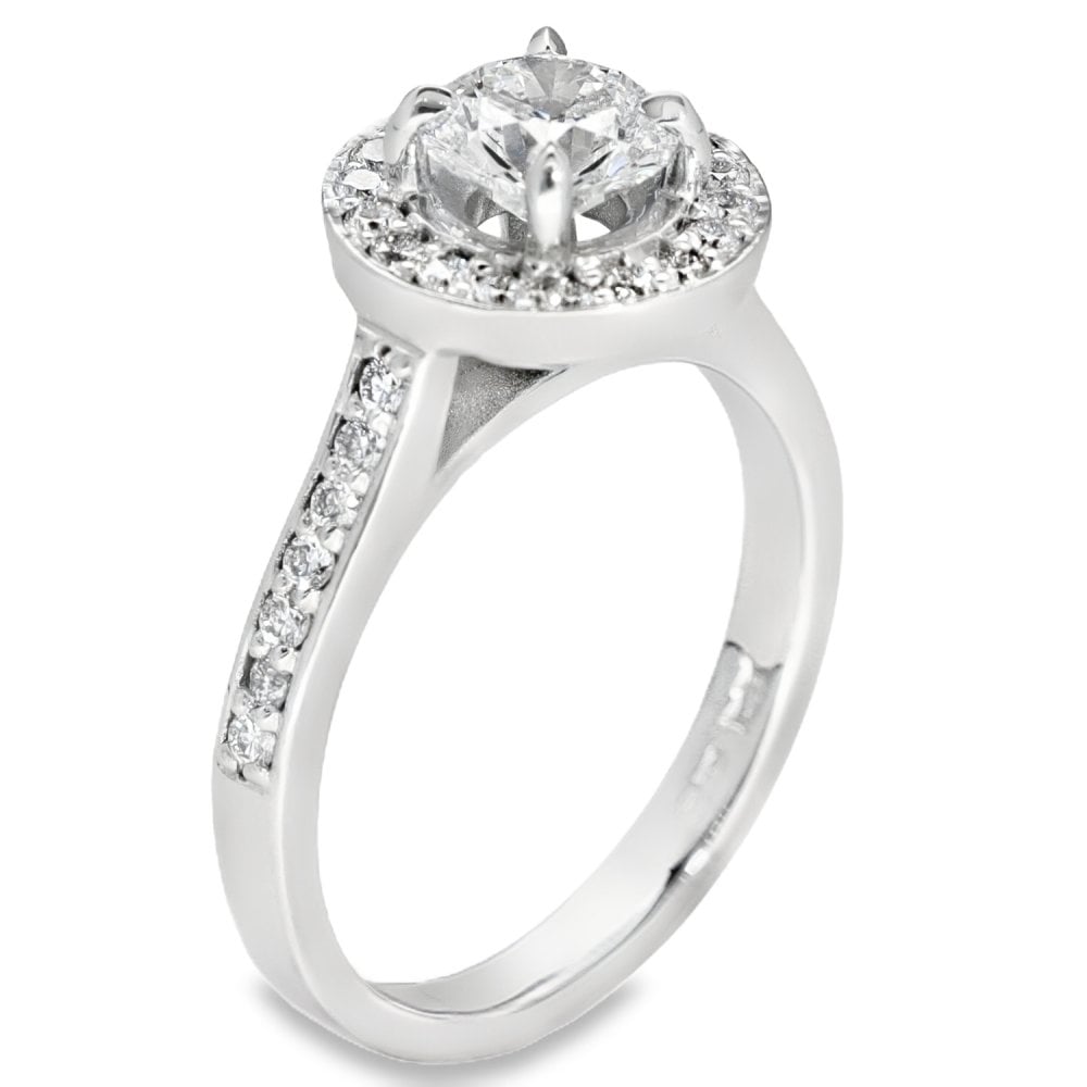 1.38ct White Gold Certified Diamond Halo Engagement Ring - D/VS1