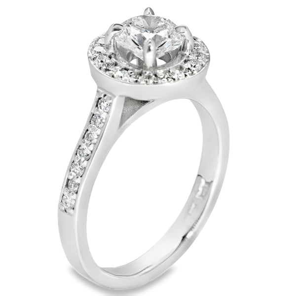 1.38ct White Gold Certified Diamond Halo Engagement Ring - D/VS1