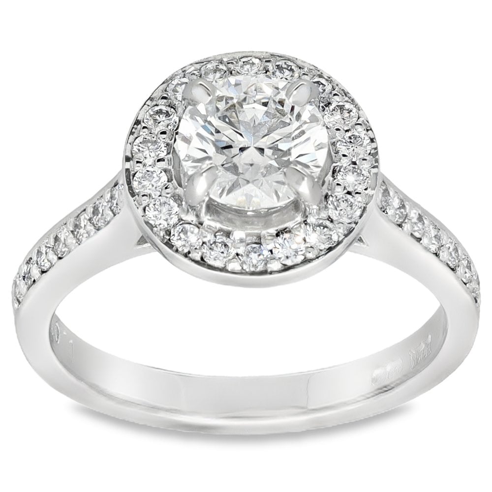 1.38ct White Gold Certified Diamond Halo Engagement Ring - D/VS1