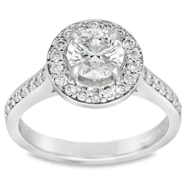 1.38ct White Gold Certified Diamond Halo Engagement Ring - D/VS1