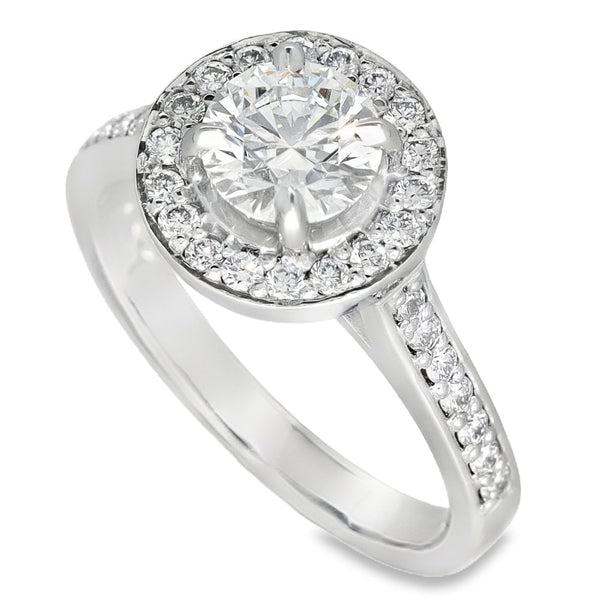 1.38ct White Gold Certified Diamond Halo Engagement Ring - D/VS1