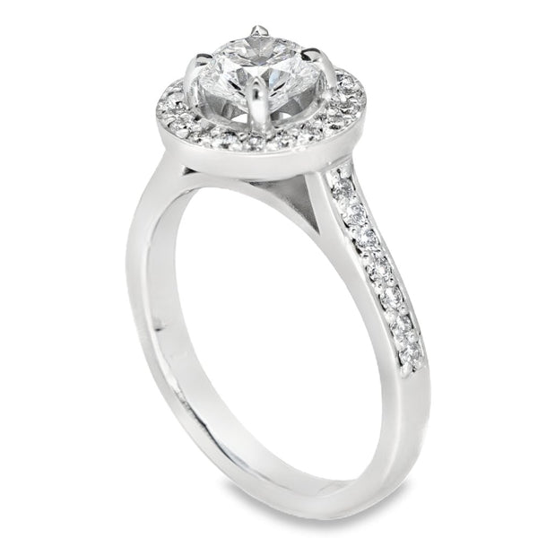 1.38ct White Gold Certified Diamond Halo Engagement Ring - D/VS1