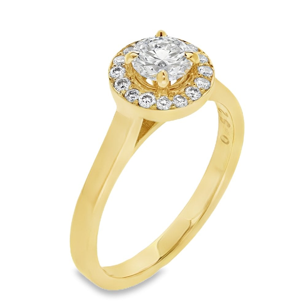 0.71ct Yellow Gold Diamond Halo Engagement Ring - D/VS1