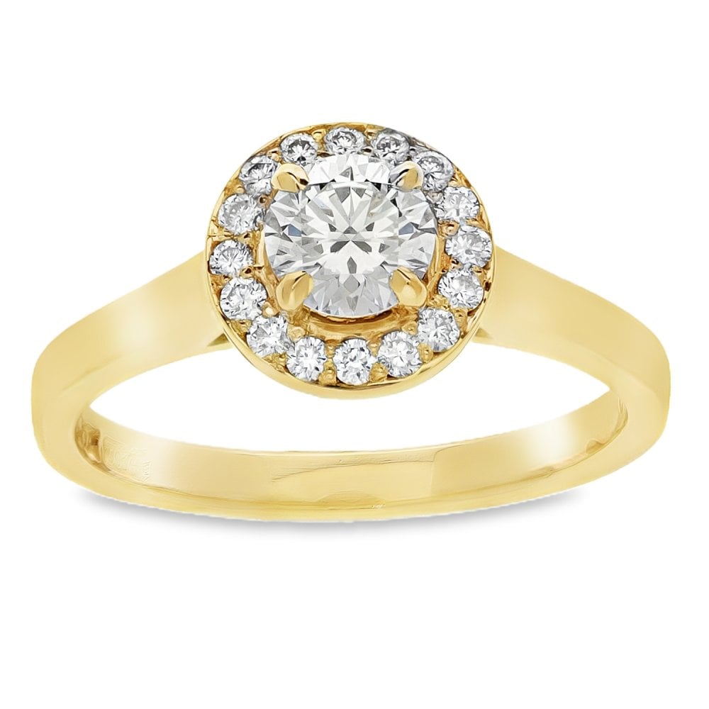 0.71ct Yellow Gold Diamond Halo Engagement Ring - D/VS1