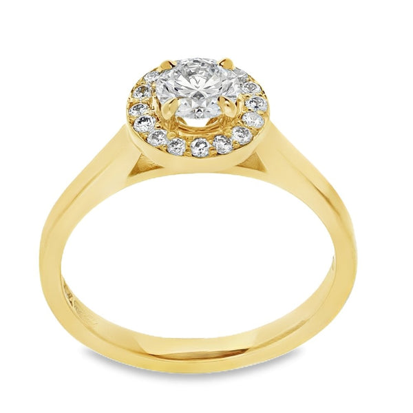 0.71ct Yellow Gold Diamond Halo Engagement Ring - D/VS1