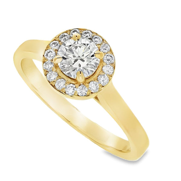 0.71ct Yellow Gold Diamond Halo Engagement Ring - D/VS1