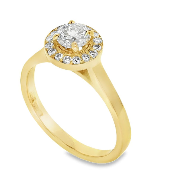 0.71ct Yellow Gold Diamond Halo Engagement Ring - D/VS1