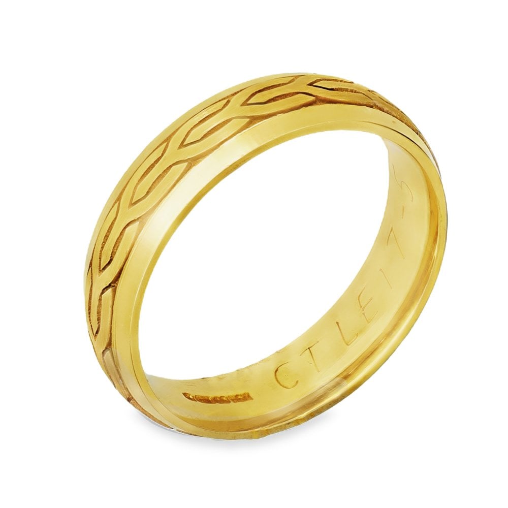 18ct Yellow Gold Patterned Wedding Band - Size M½ - 5mm
