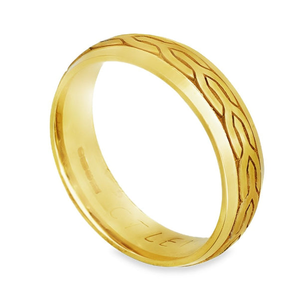 18ct Yellow Gold Patterned Wedding Band - Size M½ - 5mm