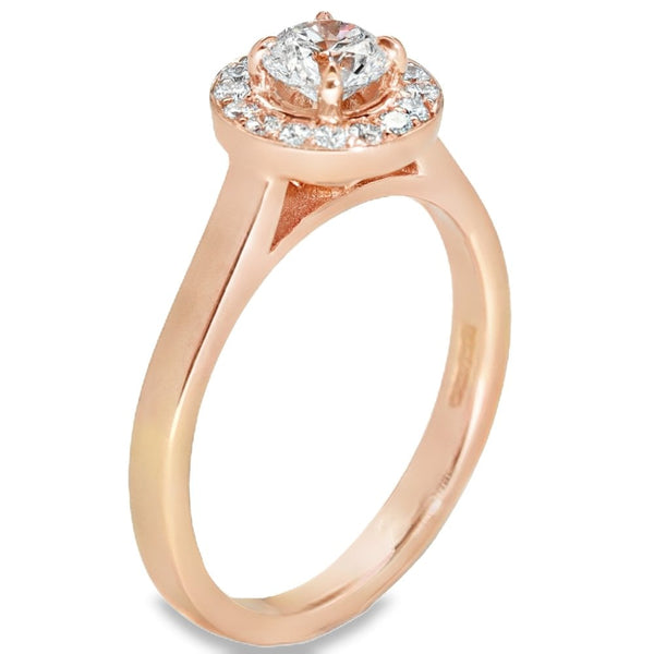 0.70ct Rose Gold Certified Diamond Halo Engagement Ring - D/VS1