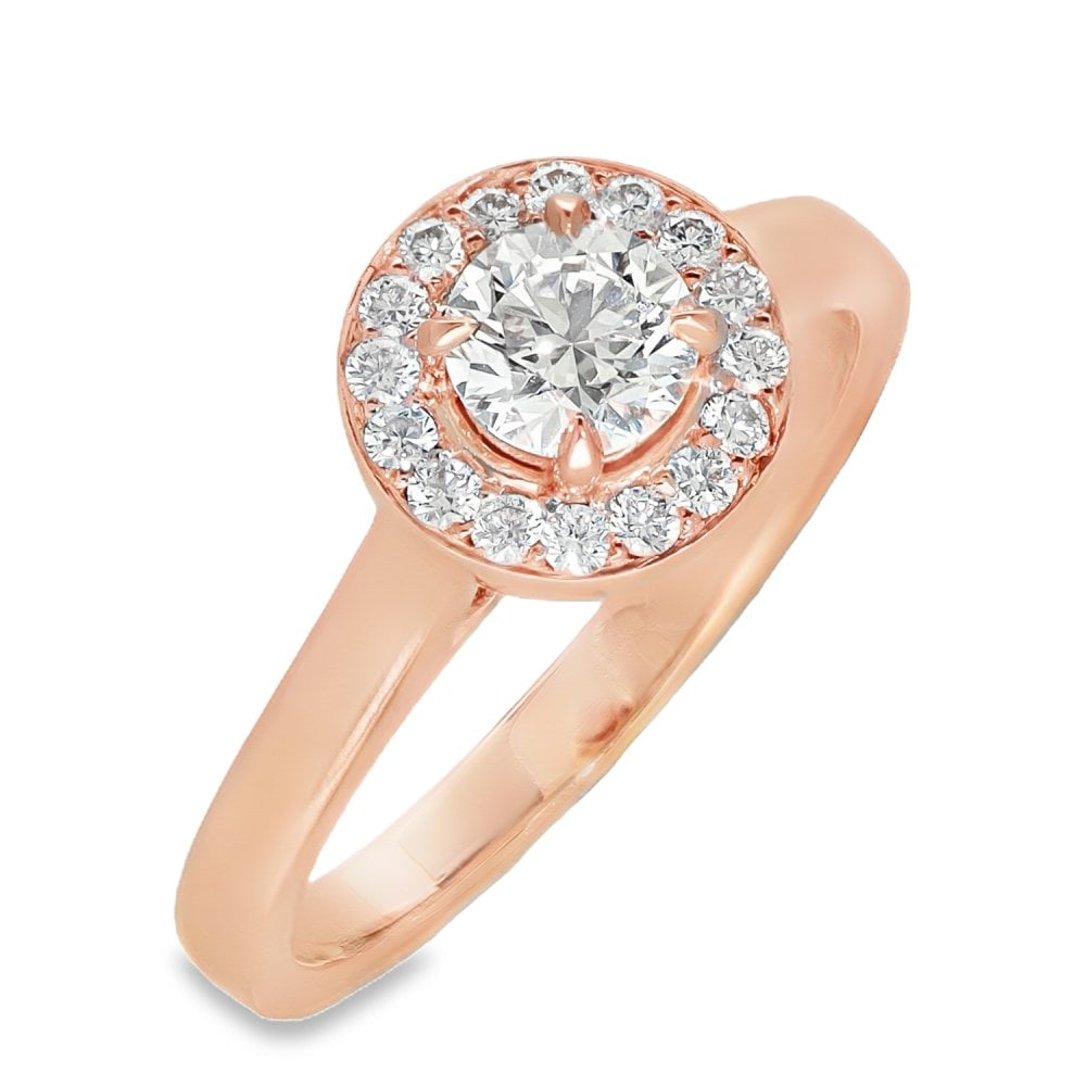 0.70ct Rose Gold Certified Diamond Halo Engagement Ring - D/VS1