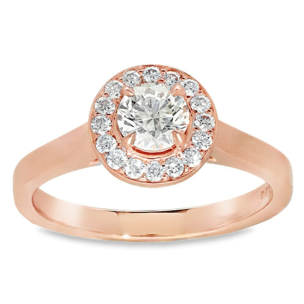 0.70ct Rose Gold Certified Diamond Halo Engagement Ring - D/VS1