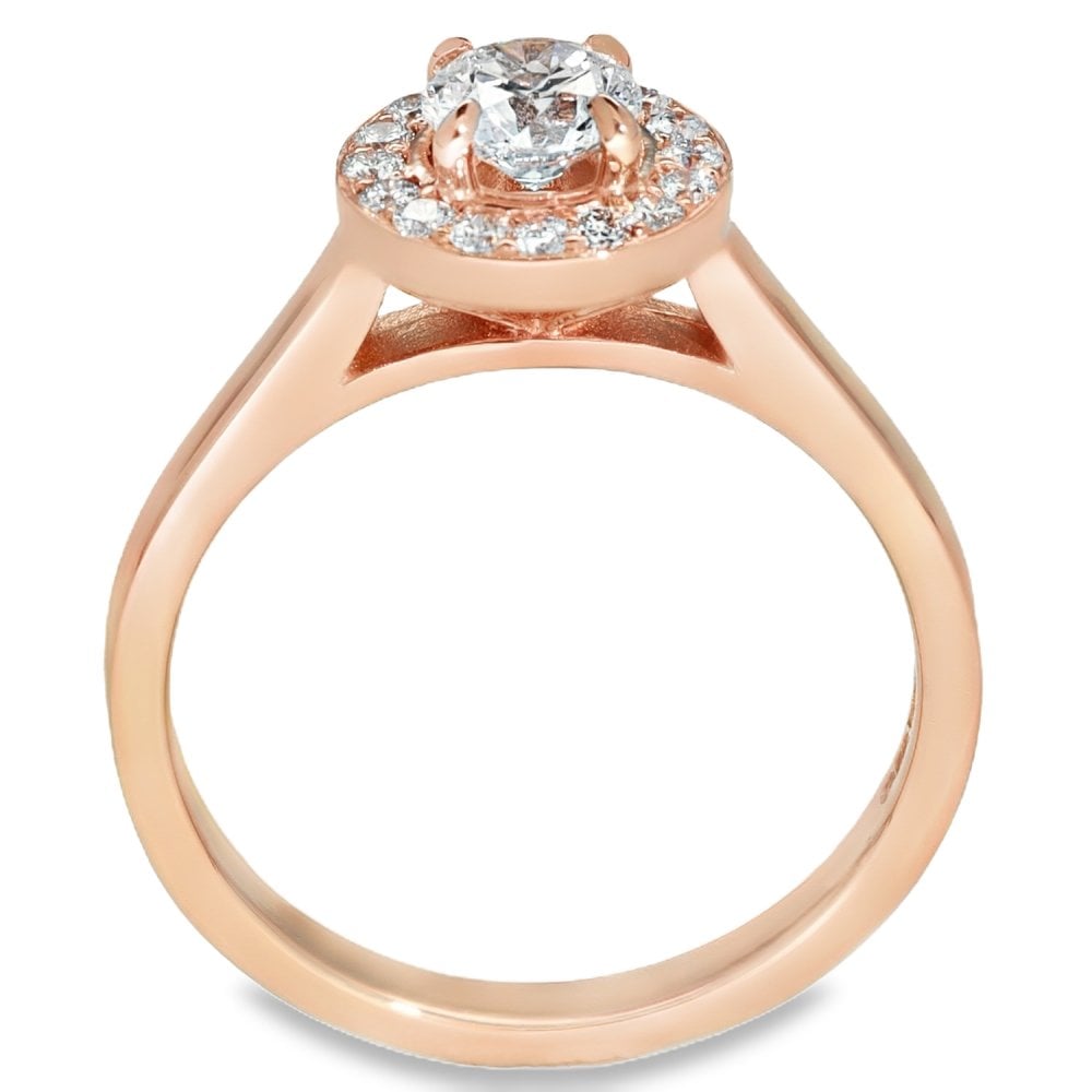 0.70ct Rose Gold Certified Diamond Halo Engagement Ring - D/VS1