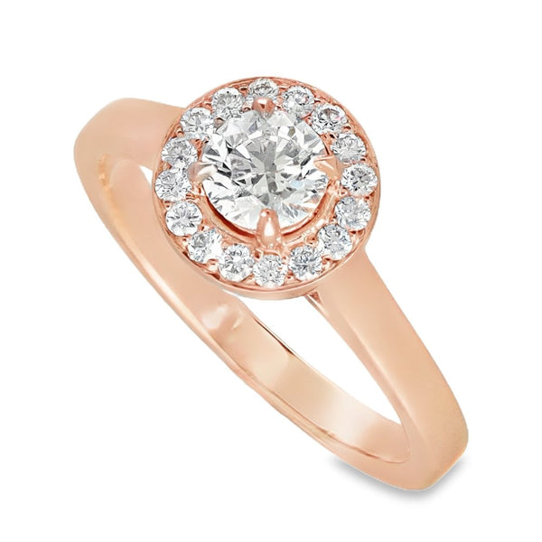 0.70ct Rose Gold Certified Diamond Halo Engagement Ring - D/VS1