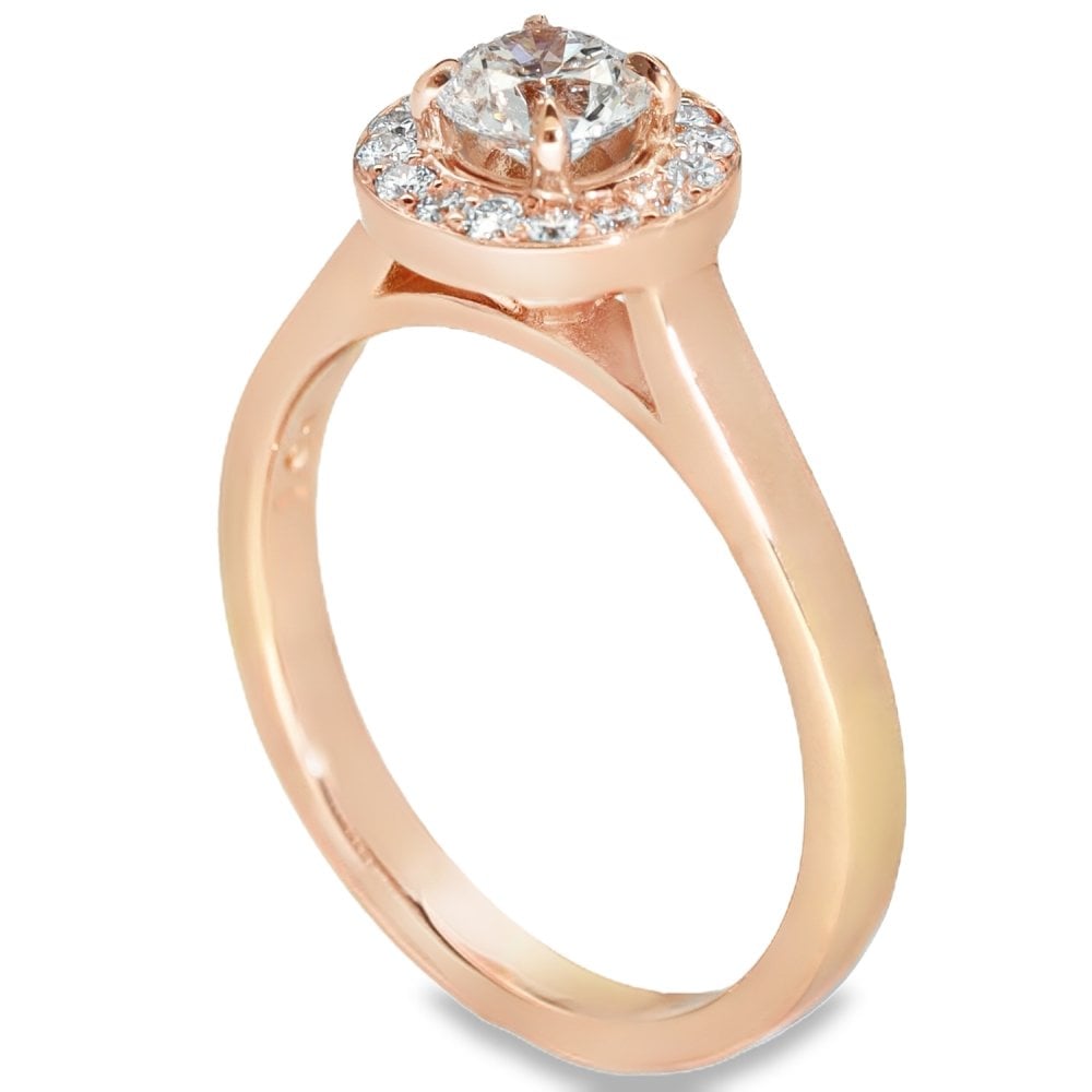 0.70ct Rose Gold Certified Diamond Halo Engagement Ring - D/VS1
