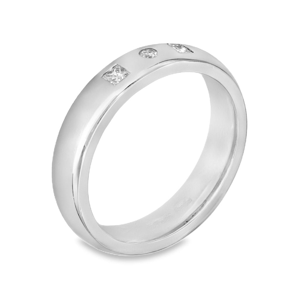 18ct White Gold Diamond Court-Shape Wedding Band - Size J½ - 4mm