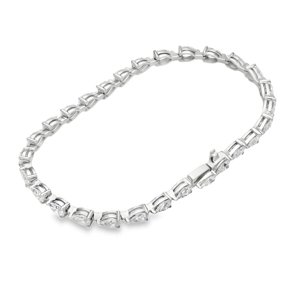 7.00ct White Gold Pear-Shaped Diamond Tennis Bracelet - F/VS2