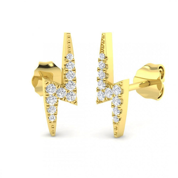 9ct Yellow Gold Lightning Bolt Diamond Stud Earrings - 0.10ct