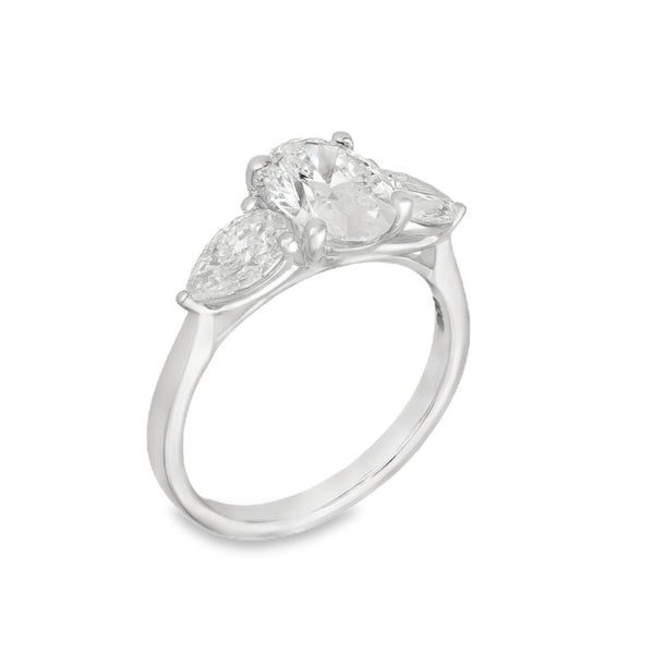2.55ct White Gold Oval-Cut Diamond Trilogy Ring - F/VS2