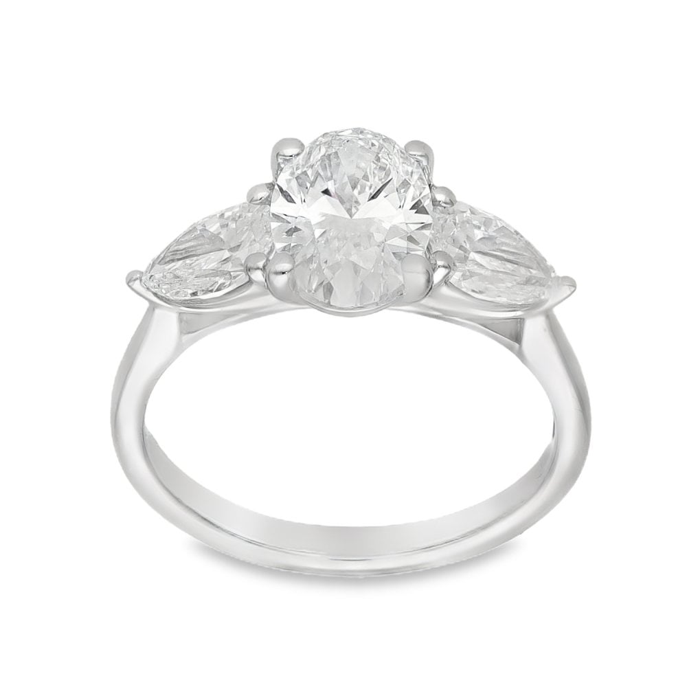 2.55ct White Gold Oval-Cut Diamond Trilogy Ring - F/VS2