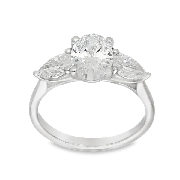 2.55ct White Gold Oval-Cut Diamond Trilogy Ring - F/VS2