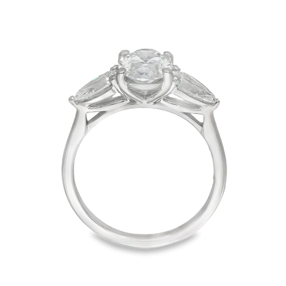 2.55ct White Gold Oval-Cut Diamond Trilogy Ring - F/VS2