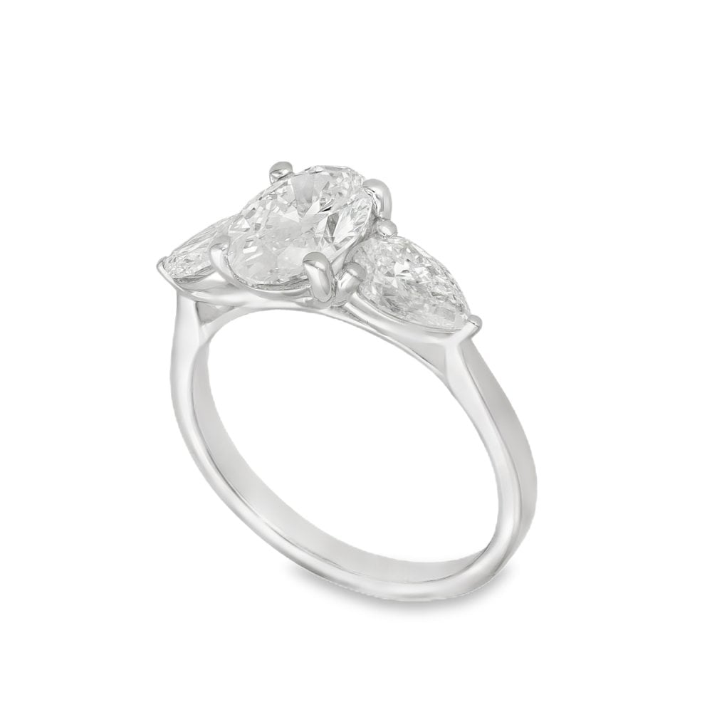 2.55ct White Gold Oval-Cut Diamond Trilogy Ring - F/VS2
