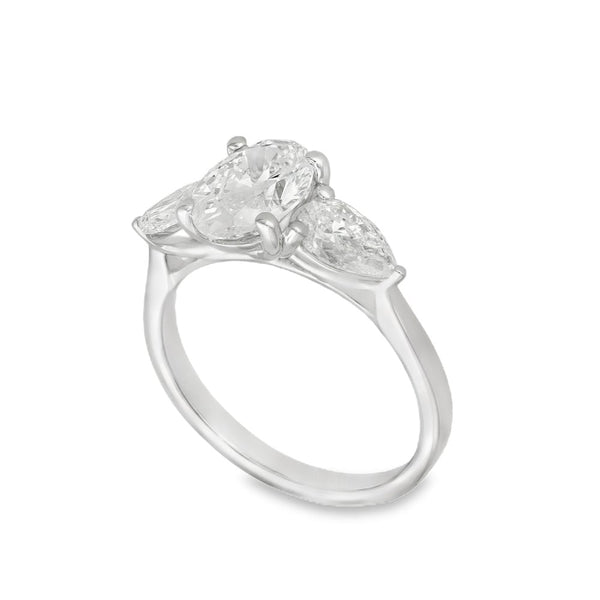 2.55ct White Gold Oval-Cut Diamond Trilogy Ring - F/VS2