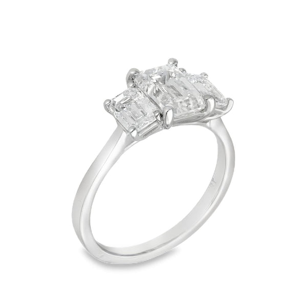 2.64ct White Gold Emerald-Cut Diamond Trilogy Ring - F/VS2