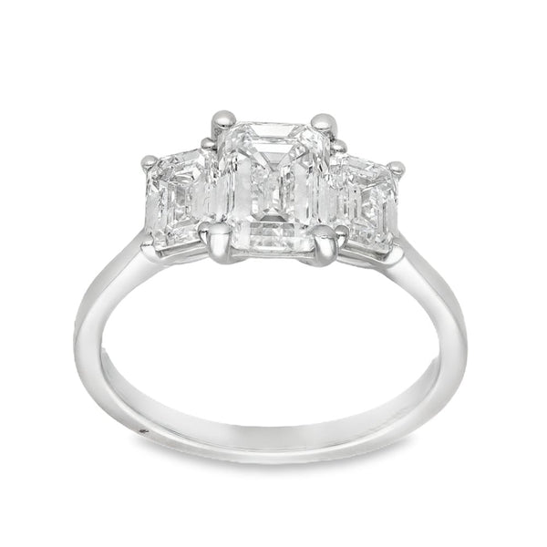 2.64ct White Gold Emerald-Cut Diamond Trilogy Ring - F/VS2