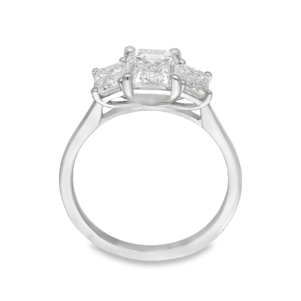 2.64ct White Gold Emerald-Cut Diamond Trilogy Ring - F/VS2