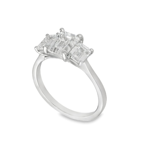 2.64ct White Gold Emerald-Cut Diamond Trilogy Ring - F/VS2