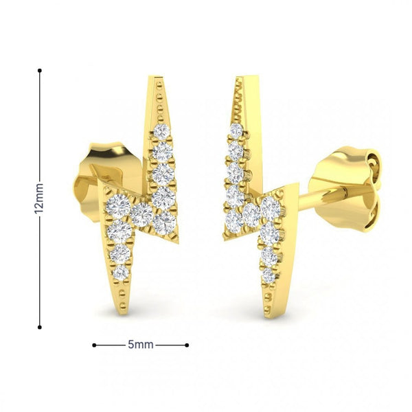 9ct Yellow Gold Lightning Bolt Diamond Stud Earrings - 0.10ct