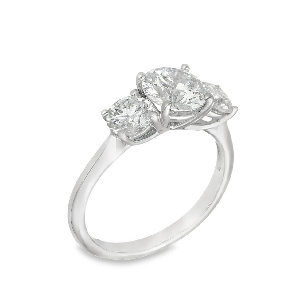 2.33ct White Gold Round Brilliant Diamond Trilogy Ring - F/VS2
