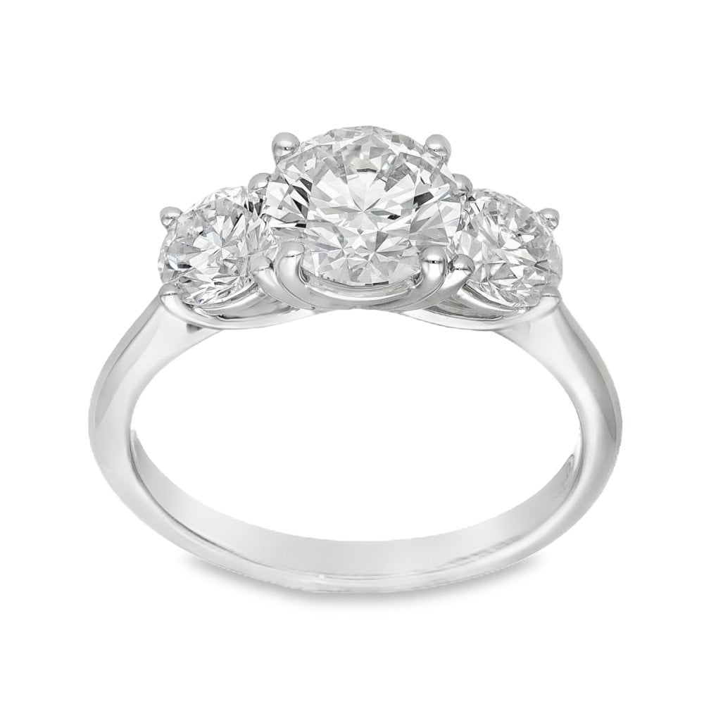 2.33ct White Gold Round Brilliant Diamond Trilogy Ring - F/VS2