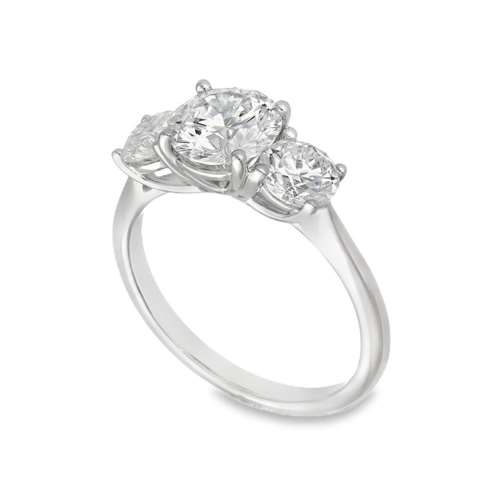 2.33ct White Gold Round Brilliant Diamond Trilogy Ring - F/VS2
