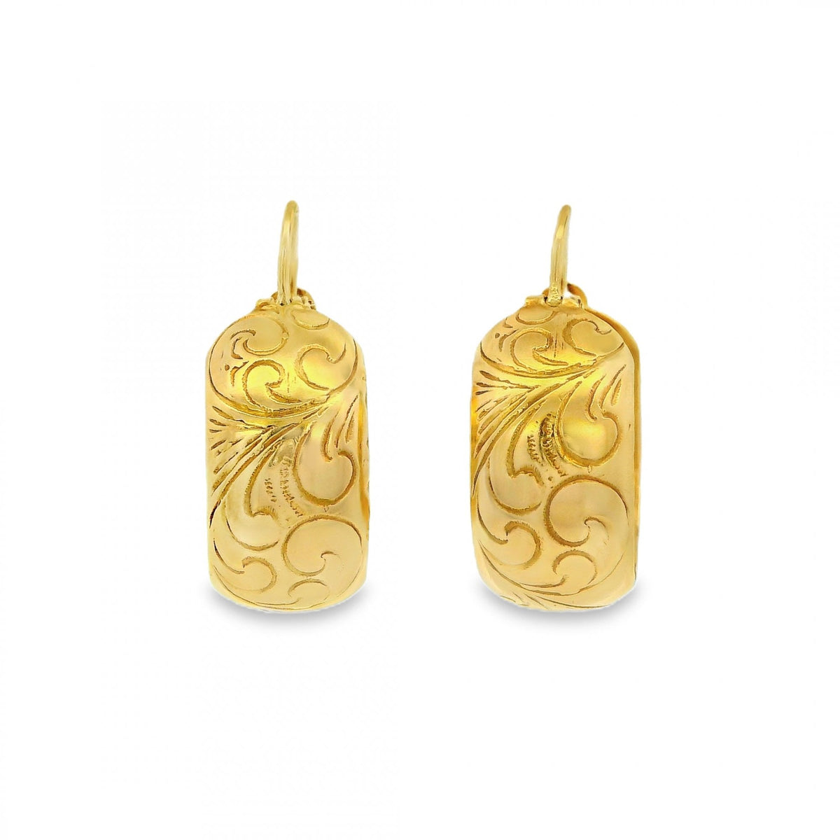9ct Yellow Gold Engraved Hoop Earrings - 25x20x9mm - 3.5g